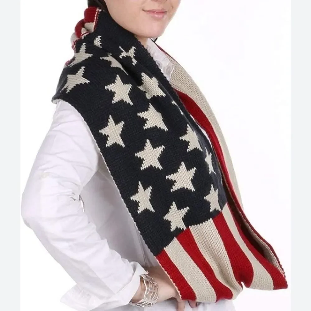 American flag infinity scarf acrylic knit thick scarf Patriotic accessory